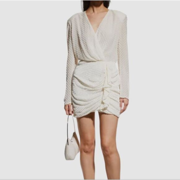 Ramy Brook Dresses & Skirts - Ramy Brook Women's Ivory Velvet Mesh Ruched Allona Sheath Dress Size 4 White